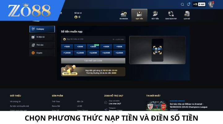 Nạp tiền Zo88 - Bước 3 Nạp tiền Zo88 - Bước 3