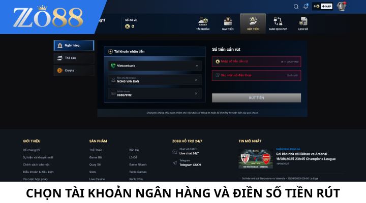 Rút tiền Zo88 - Bước 3 Rút tiền Zo88 - Bước 3